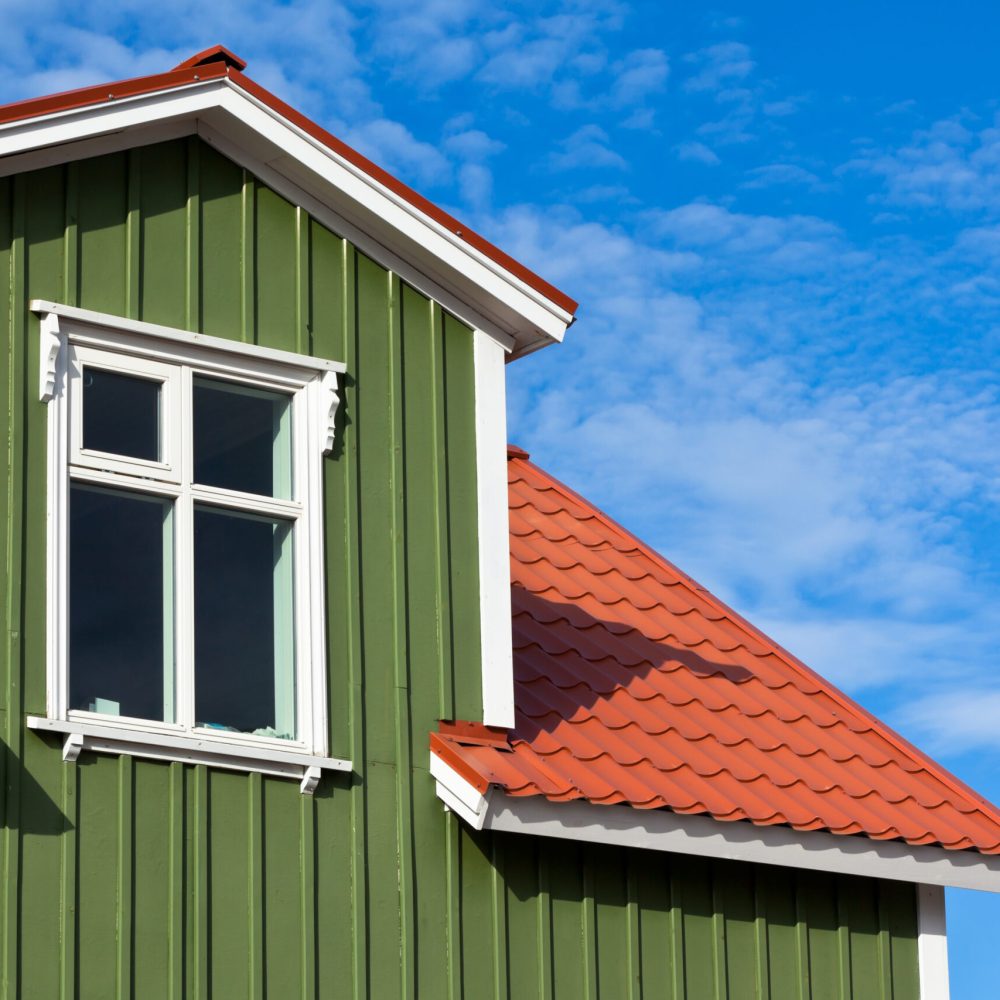 Residential Roof Top under the Bright Blue Sky. Copyspace